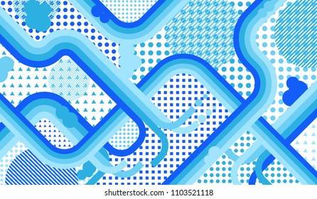 Memphis background. Trendy pattern with color strips and different elements for card or flyer. Pop-Art Style. Vintage Background with Color Elements in Disco Style. Vector Texture.