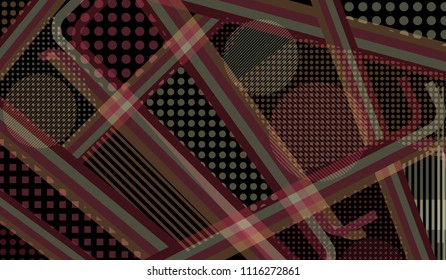 Memphis background. Trendy pattern with color strips and different elements for banner or mobile application. Retro Pattern with Color Elements for your Design. Vector Texture.