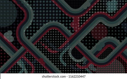 Memphis background. Trendy pattern with color strips and different elements for textile or wallpaper. Retro Pattern with Color Elements for your Design. Vector Texture.