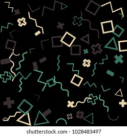 Memphis background.  Vintage background with different color figures for mobile application or poster. Memphis background with figures of different forms and colors for your design. Vector texture.