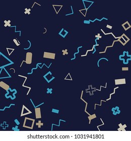 Memphis background.  Vintage background with different  color figures for card or banner. Abstract memphis background with geometric colorful figures for your design. Vector texture.