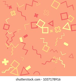 Memphis background.  Vintage background with different  color figures for poster or card. Abstract memphis background with geometric colorful figures for your design. Vector texture.