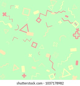 Memphis background.  Vintage background with different  color figures for mobile application or card. Abstract memphis background with geometric colorful figures for your design. Vector texture.
