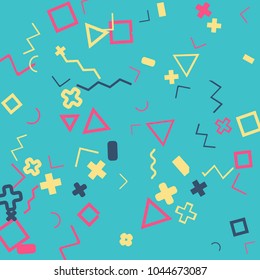 Memphis background.  Vintage background with different  color figures for mobile application or card. Abstract memphis background with geometric colorful figures for your design. Vector texture.