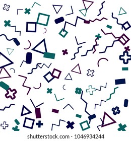 Memphis background.  Vintage background with different color figures for card or banner. Memphis background with figures of different forms and colors for your design. Vector texture.