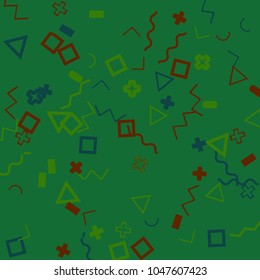 Memphis background.  Vintage background with different  color figures for mobile application or card. Abstract memphis background with geometric colorful figures for your design. Vector texture.