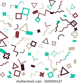 Memphis background.  Vintage background with different color figures for mobile application or poster. Memphis background with figures of different forms and colors for your design. Vector texture.