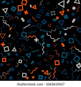 Memphis background.  Vintage background with different color figures for mobile application or poster. different forms and colors for your design. Vector texture.