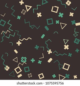 Memphis background.  Vintage background with different  color figures for card or banner. Abstract memphis background with geometric colorful figures for your design. Vector texture.