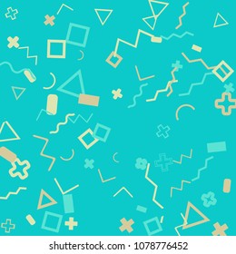 Memphis background.  Vintage background with different  color figures for mobile application or card. Abstract memphis background with geometric colorful figures for your design. Vector texture.