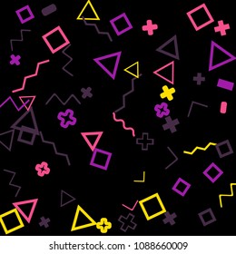 Memphis background.  Vintage background with different color figures for print or mobile application. Memphis background with figures of different forms and colors for your design. Vector texture.