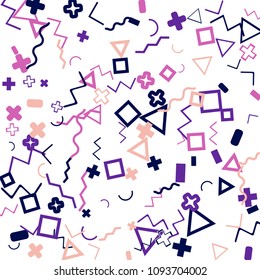 Memphis background.  Vintage background with different color figures for mobile application or poster. Memphis background with figures of different forms and colors for your design. Vector texture.