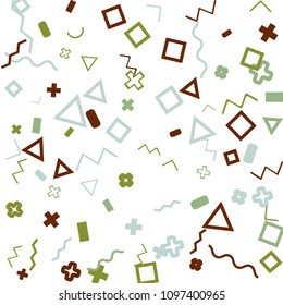 Memphis background.  Vintage background with different color figures for print or mobile application. Memphis background with figures of different forms and colors for your design. Vector texture.