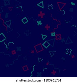 Memphis background.  Vintage background with different  color figures for card or banner. Abstract memphis background with geometric colorful figures for your design. Vector texture.
