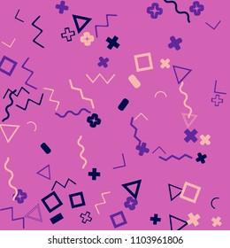 Memphis background.  Vintage background with different  color figures for print or card. Abstract memphis background with geometric colorful figures for your design. Vector texture.