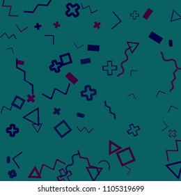 Memphis background.  Vintage background with different  color figures for poster or card. Abstract memphis background with geometric colorful figures for your design. Vector texture.