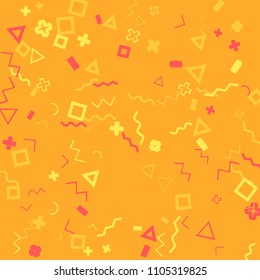 Memphis background.  Vintage background with different  color figures for mobile application or card. Abstract memphis background with geometric colorful figures for your design. Vector texture.