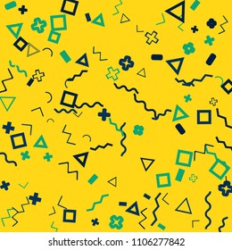 Memphis background.  Vintage background with different  color figures for print or card. Abstract memphis background with geometric colorful figures for your design. Vector texture.