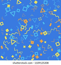 Memphis background.  Vintage background with different  color figures for mobile application or card. Abstract memphis background with geometric colorful figures for your design. Vector texture.