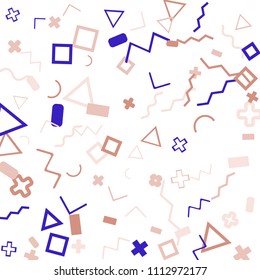 Memphis background.  Vintage background with different color figures for print or mobile application. Memphis background with figures of different forms and colors for your design. Vector texture.