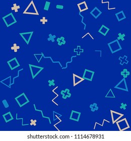 Memphis background.  Vintage background with different  color figures for print or card. Abstract memphis background with geometric colorful figures for your design. Vector texture.