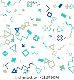 Memphis background.  Vintage background with different color figures for mobile application or poster. Memphis background with figures of different forms and colors for your design. Vector texture.