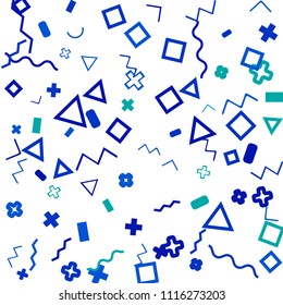 Memphis background.  Vintage background with different color figures for print or mobile application. Memphis background with figures of different forms and colors for your design. Vector texture.