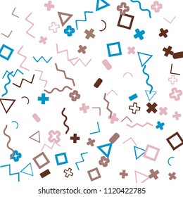 Memphis background.  Vintage background with different color figures for card or banner. Memphis background with figures of different forms and colors for your design. Vector texture.
