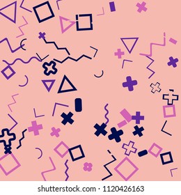 Memphis background.  Vintage background with different  color figures for print or card. Abstract memphis background with geometric colorful figures for your design. Vector texture.