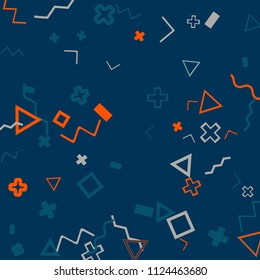 Memphis background.  Vintage background with different  color figures for mobile application or card. Abstract memphis background with geometric colorful figures for your design. Vector texture.