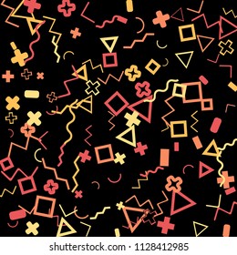 Memphis background.  Vintage background with different color figures for mobile application or poster. Memphis background with figures of different forms and colors for your design. Vector texture.