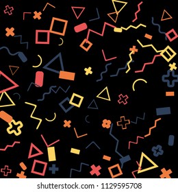 Memphis background.  Vintage background with different color figures for mobile application or poster. Memphis background with figures of different forms and colors for your design. Vector texture.