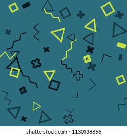 Memphis background.  Vintage background with different  color figures for print or card. Abstract memphis background with geometric colorful figures for your design. Vector texture.