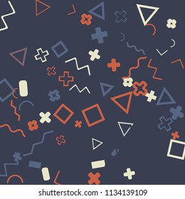 Memphis background.  Vintage background with different  color figures for mobile application or card. Abstract memphis background with geometric colorful figures for your design. Vector texture.