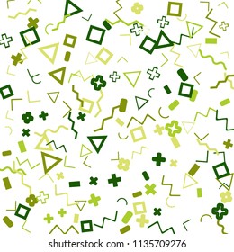 Memphis background.  Vintage background with different color figures for print or mobile application. Memphis background with figures of different forms and colors for your design. Vector texture.