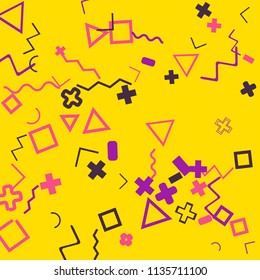 Memphis background.  Vintage background with different  color figures for mobile application or card. Abstract memphis background with geometric colorful figures for your design. Vector texture.