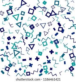 Memphis background.  Vintage background with different color figures for mobile application or poster. Memphis background with figures of different forms and colors for your design. Vector texture.