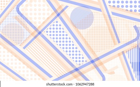 Memphis background. Vintage pattern with color strips and different elements for textile or wallpaper. Retro Pattern with Color Elements for your Design. Vector Texture.