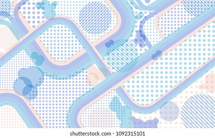 Memphis background. Vintage pattern with color strips and different elements for banner or mobile application. Retro-Fututristic Background with Color Elements in Disco Style. Vector Texture.