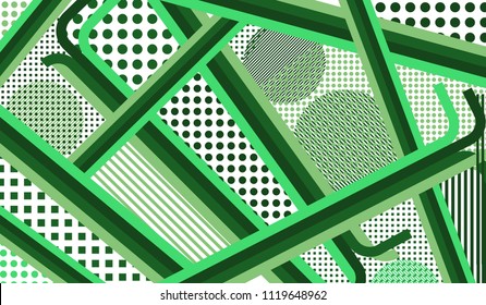 Memphis background. Vintage pattern with color strips and different elements for banner or mobile application. Retro Pattern with Color Elements for your Design. Vector Texture.