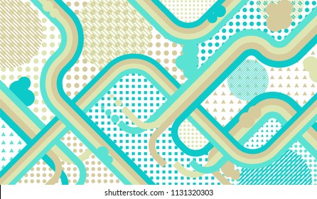 Memphis background. Vintage pattern with color strips and different elements for banner or mobile application. Pop-Art Style. Vintage Background with Color Elements in Disco Style. Vector Texture.