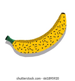 Memphis banana with hand drawn elements. Textile print for bed linen, jacket, package design, fabric and fashion concepts.