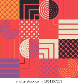 Memphis. A banner with a decorative geometric pattern. Square modules. Seamless background. Vector illustration for web design or print.