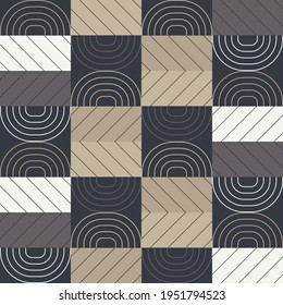 Memphis. A banner with a decorative geometric pattern. Square modules. Seamless background. Vector illustration for web design or print.
