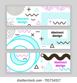 Memphis banner set, color hipster design, trendy style