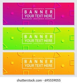 Memphis Banners with abstract shapes, 80s 90s geometric style flat and 3d design elements. Retro art for banners, flyers, placards and posters