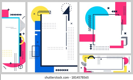 Memphis banners cover art line, 80s and 90s banner poster, modern design geometric shape, abstract graphic hipster trendy, vector illustration