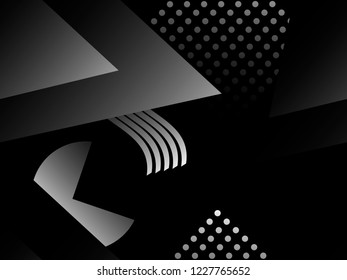 Memphis black and white seamless pattern. Geometric objects with monochrome gradient in the style of memphis. Luxury background in gray shades. Vector illustration