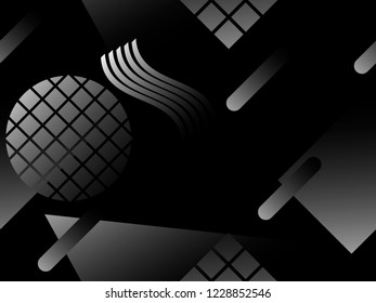 Memphis black and white seamless pattern. Geometric objects with monochrome gradient in the style of memphis. Luxury background in gray shades. Vector illustration