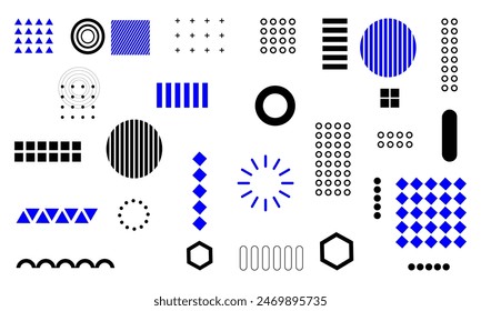 Memphis blue and black geometric shapes. Halftone geometric shape.